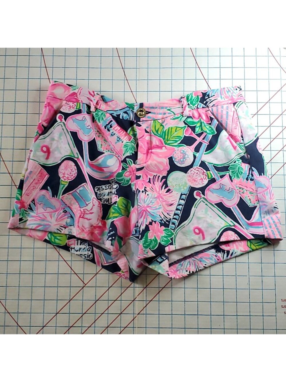 Lilly Pulitzer Callahan Knit Shorts Women's Size 10 High Tide Navy Honda Floral